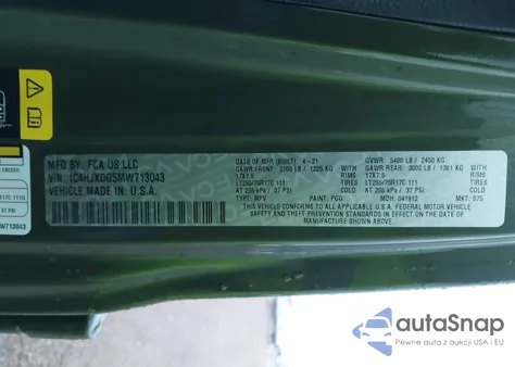 2021 Jeep Wrangler Unlimited Willys 4X4 z USA, uszkodzony, nr VIN 1C4HJXDG5MW713043